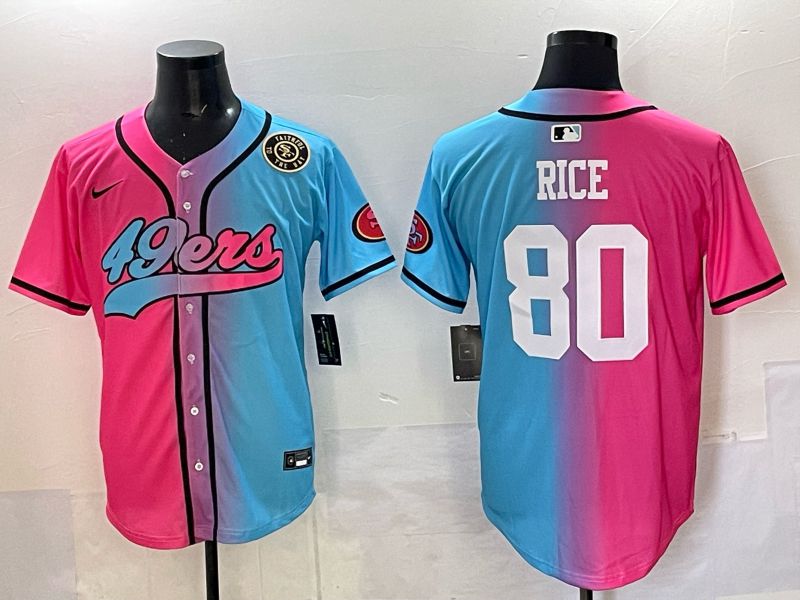 Men 2025 San Francisco 49ers #80 Rice Pink Blue Nike Limited NFL Jersey 07